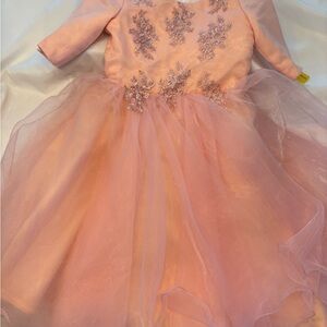 Elegant Pink Beaded Kids Party Dress (Custom-Made)
